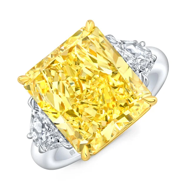 women’s colorful gemstone engagement rings-Radiant Fancy Yellow Diamond Ring in Platinum and 18kt Yellow Gold