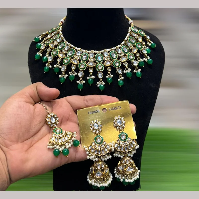 luxurious women’s necklaces with pendants-Hira Collections Gold Plated Kundan Stone And Beads Meenakari Choker Necklace Set