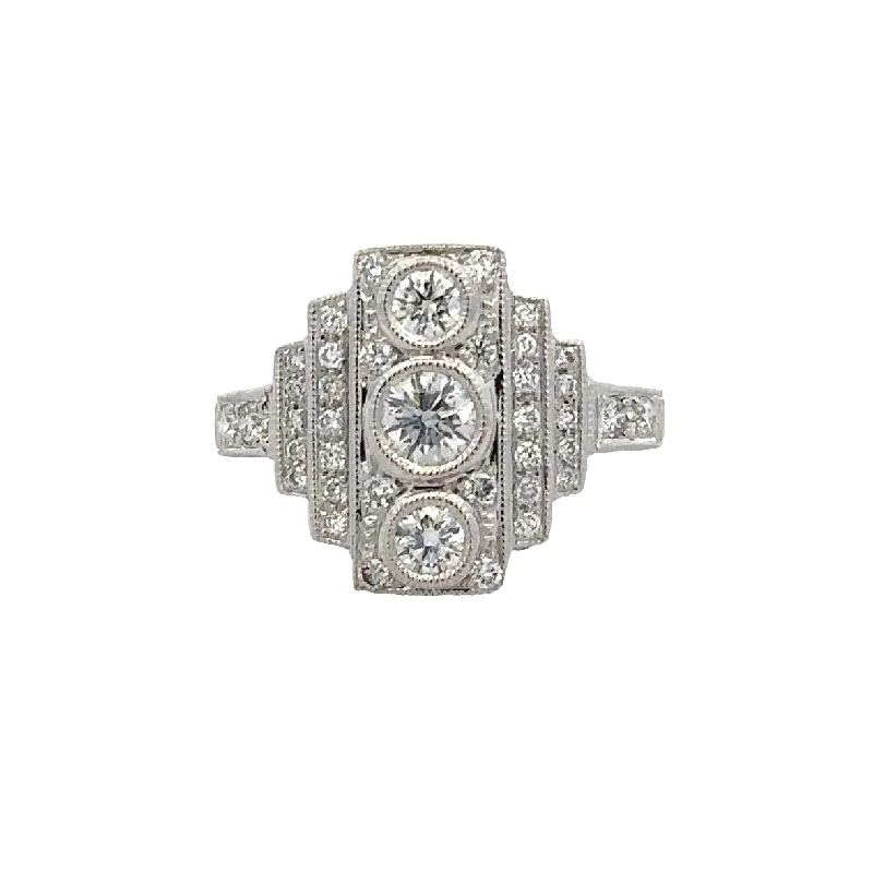 women’s custom engagement rings with initials-Vintage Inspired Diamond Ring in 18k White Gold