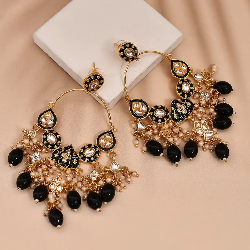 women’s black diamond earrings-Shagna Gold Plated Kundan Stone And Meenakari Pearls Dangler Earrings