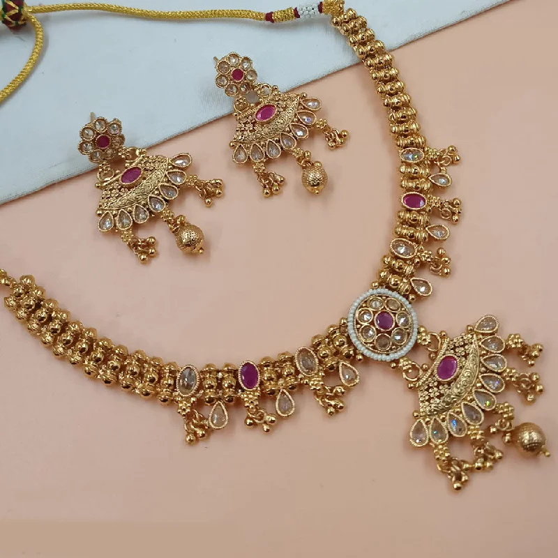 women’s pendant necklaces-Padmawati Bangles Gold Plated Crystal Stone  Necklace Set