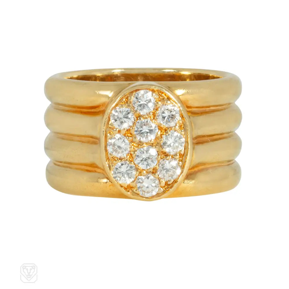 gold engagement rings with diamonds-Hermès ribbed gold and diamond ring