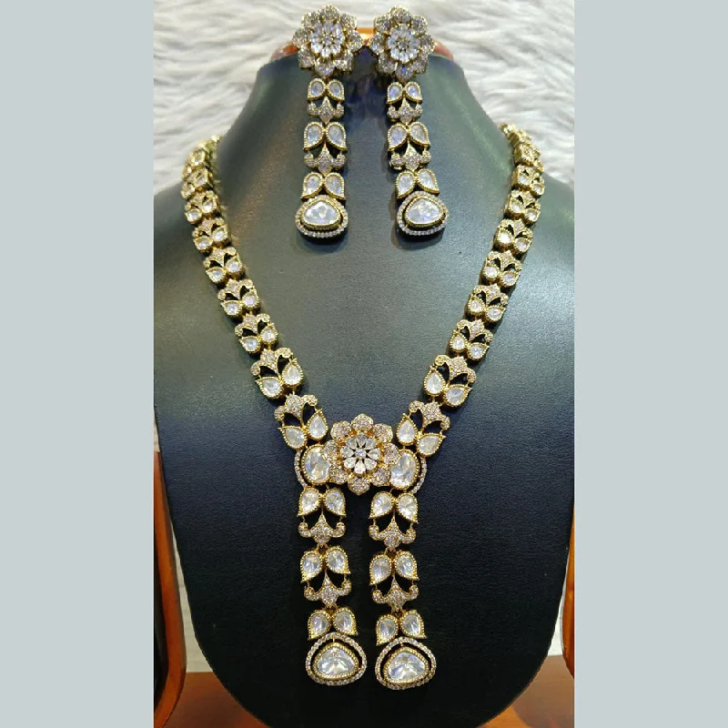 women’s gold lock necklaces-Jain Jewellers Gold Plated Polki Kundan Stone Necklace Set