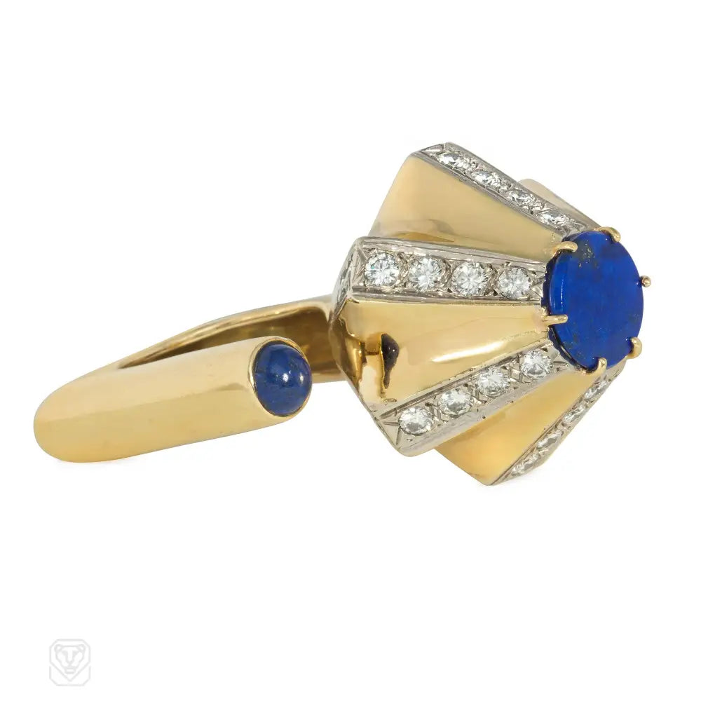 trendy engagement rings for women-1970s Dinh Van, Cartier abstract geometric lapis and diamond ring