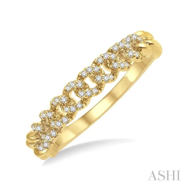 women’s bridal rings-1/6 Ctw Round Cut Diamond Curb & Cuban Ladies Ring in 14K Yellow Gold