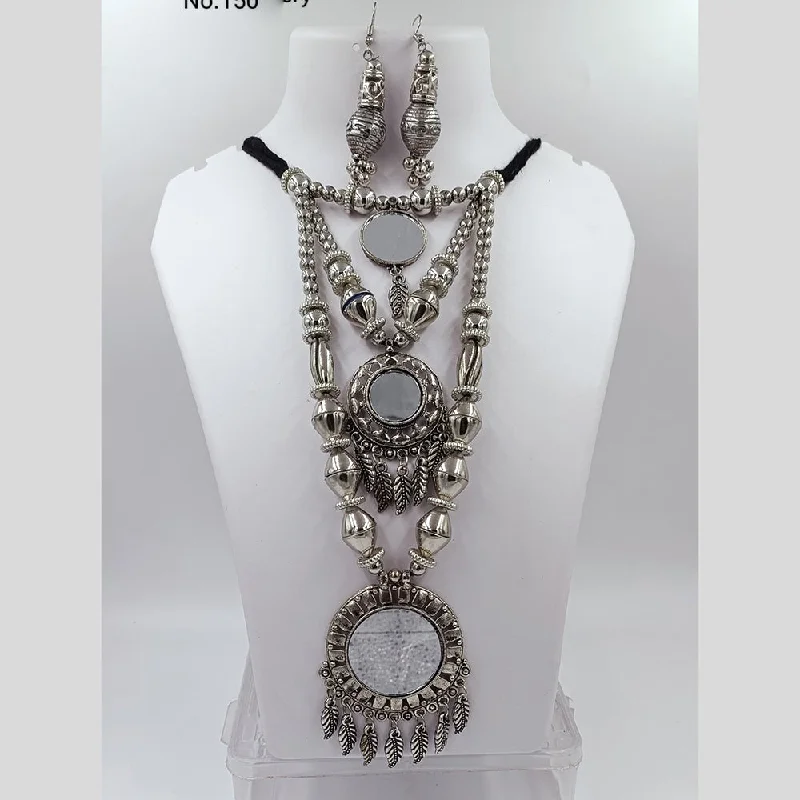 gold chain necklaces for women-Kavita Art Oxidised Plated Mirror Long Necklace Set