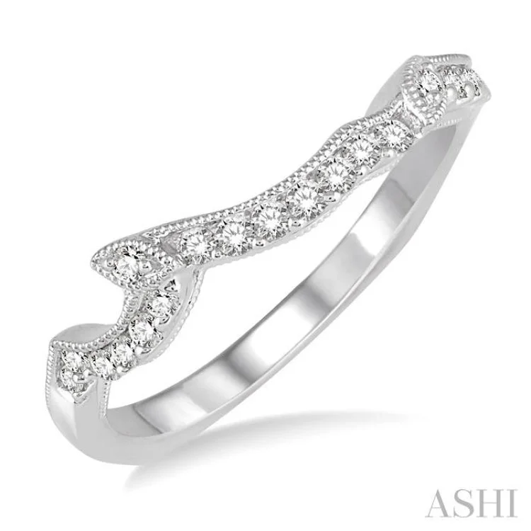 stackable rings for women-1/5 Ctw Round Diamond Wedding Band in 14K White Gold