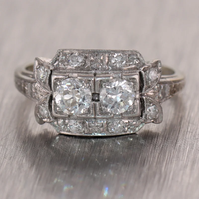 vintage-inspired engagement rings-1930's Antique Art Deco 14k White Gold 0.75ctw Diamond Ring