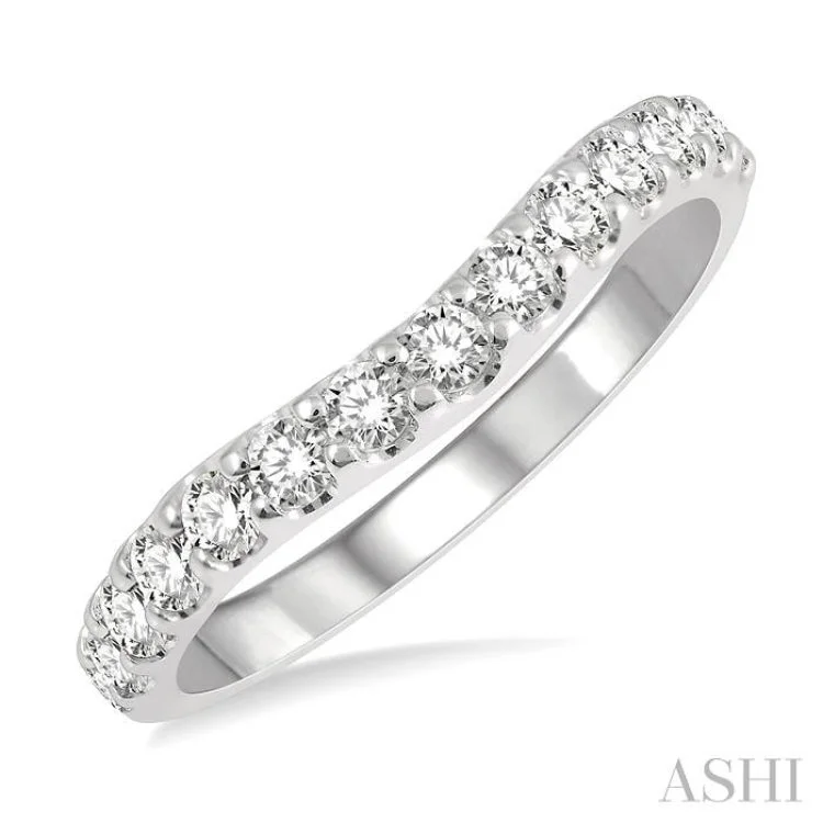 adjustable fashion rings for women-1/2 Ctw Arched Center Round Cut Diamond Wedding Band in 14K White Gold