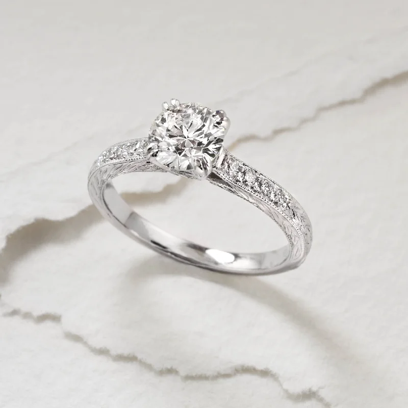 women’s engagement rings-Hand Engraved Diamond Ring