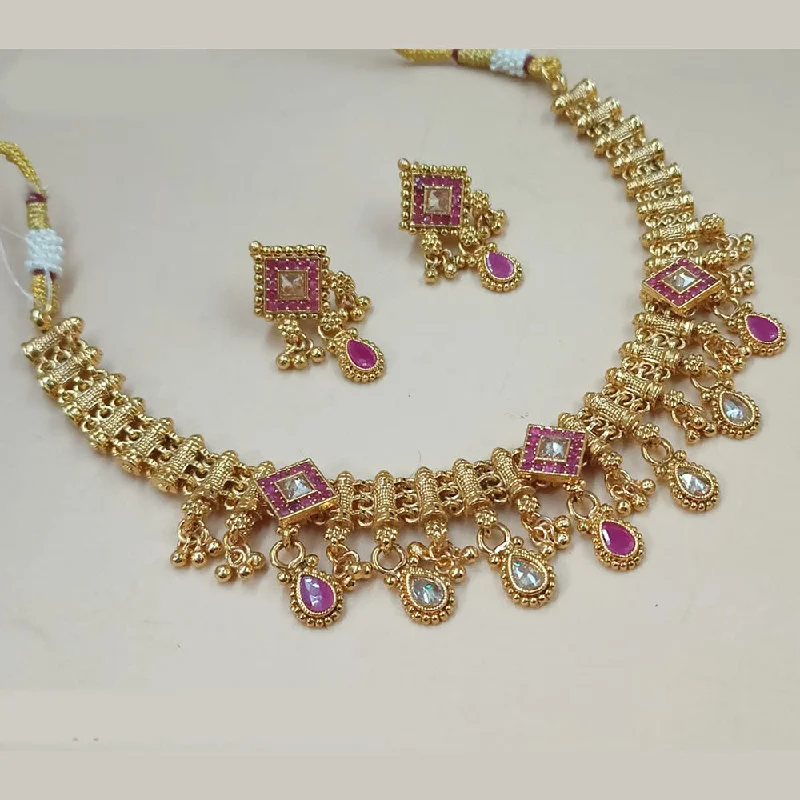 luxury pearl necklaces for women-Padmawati Bangles Gold Plated Crystal Stone Necklace Set