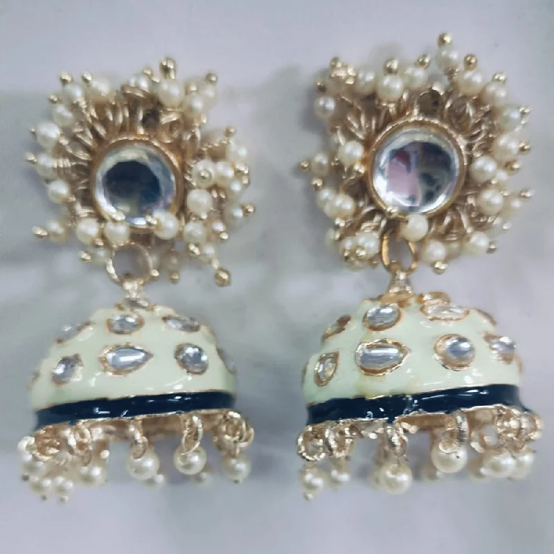 women’s oval earrings-Khushboo Jewellers Gold Plated Pearl And Meenakari Jhumki Earrings