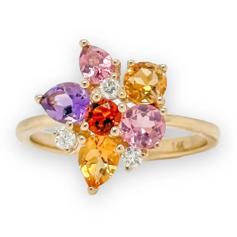 rose gold solitaire engagement rings-14K Y Gold & 1.70ctw Multi Color Stones & 0.12cttw G/SI2 Diamond Ring