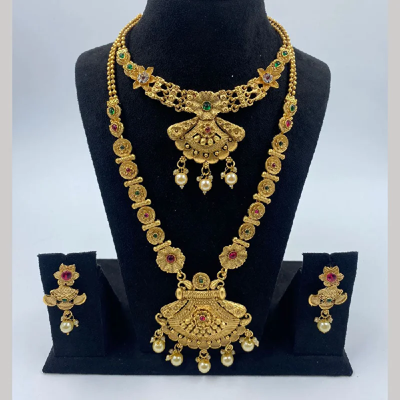 elegant wedding necklaces for women-The Fashion Jewels Gold Plated Pota Stone And Beads Necklace Combo