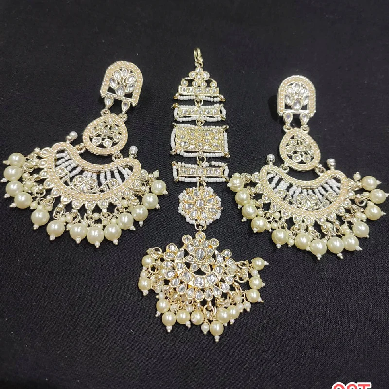 elegant drop earrings for women-Lucentarts Jewellery Gold Plated kundan & Beads Earrings With Maangtikka