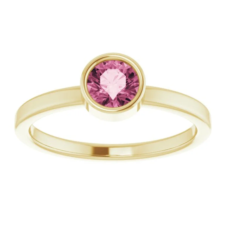 women’s unique engagement rings-14K Yellow 5 mm Natural Pink Tourmaline Ring