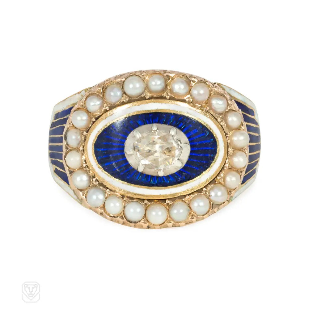 unique sapphire engagement rings for women-Antique Georgian enamel, pearl, and diamond ring