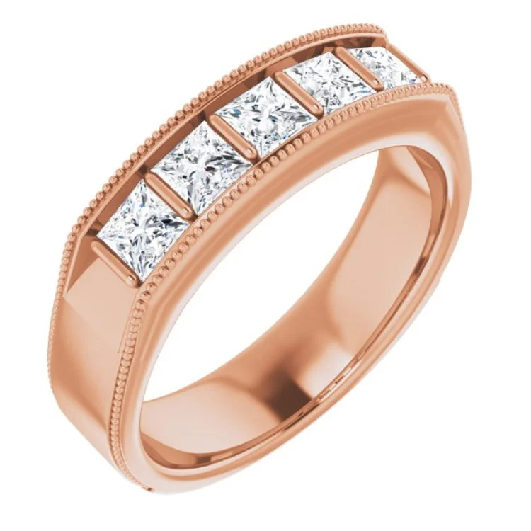 diamond-encrusted rings for women-14K Rose 1 1/4 CTW Natural Diamond Milgrain Band