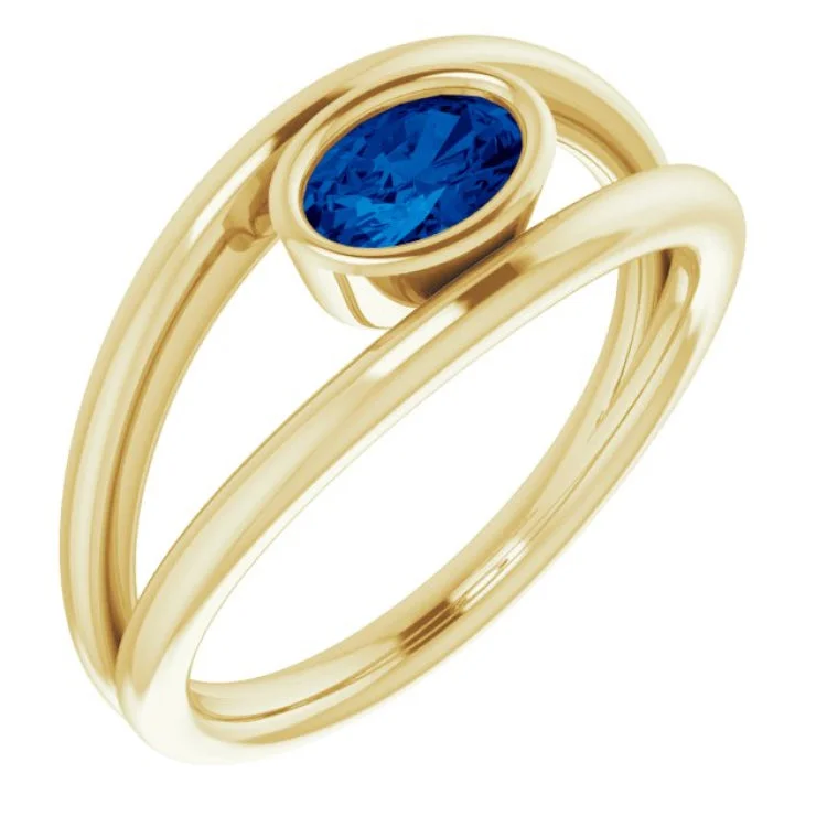 women’s halo rings-14K Yellow Natural Blue Sapphire Ring