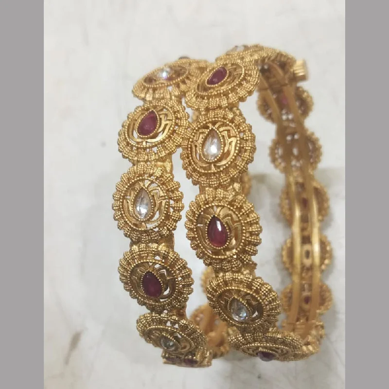 women’s bangle sets-Niyansh Bangles Gold Plated Pota Stone Bangles Set