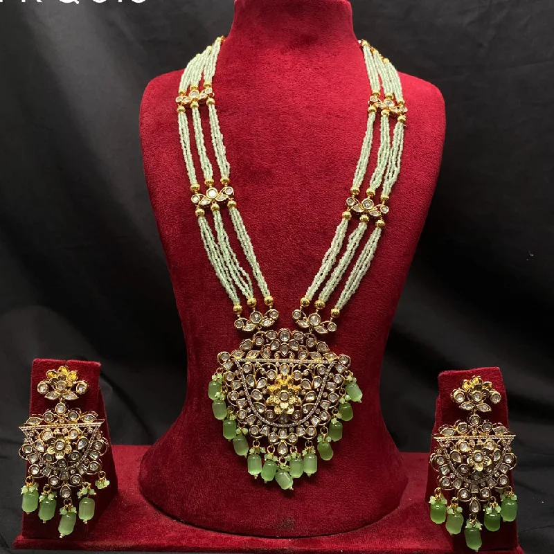 delicate chain necklaces for women-Amoliya Jewels Gold Plated Polki Kundan And Beads Necklace Set