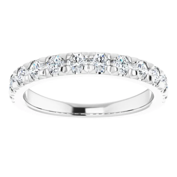 custom engraved rings for women-14K White 3/4 CTW Natural Diamond French-Set Anniversary Band