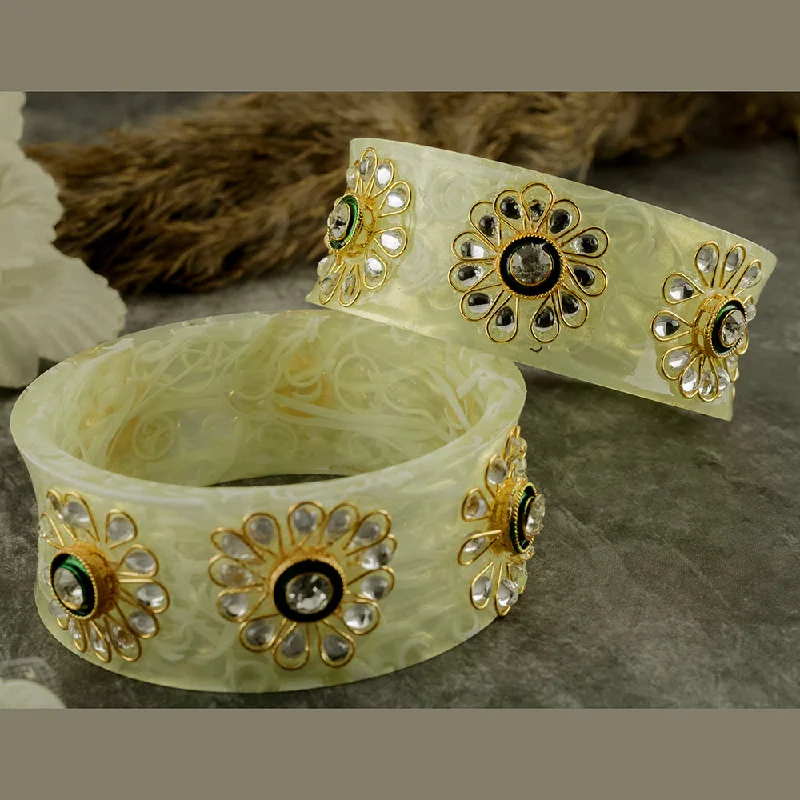 women’s crystal bracelets-SOB Set of 2 Acrylic Translucent Designer Kundan Floral Bangles