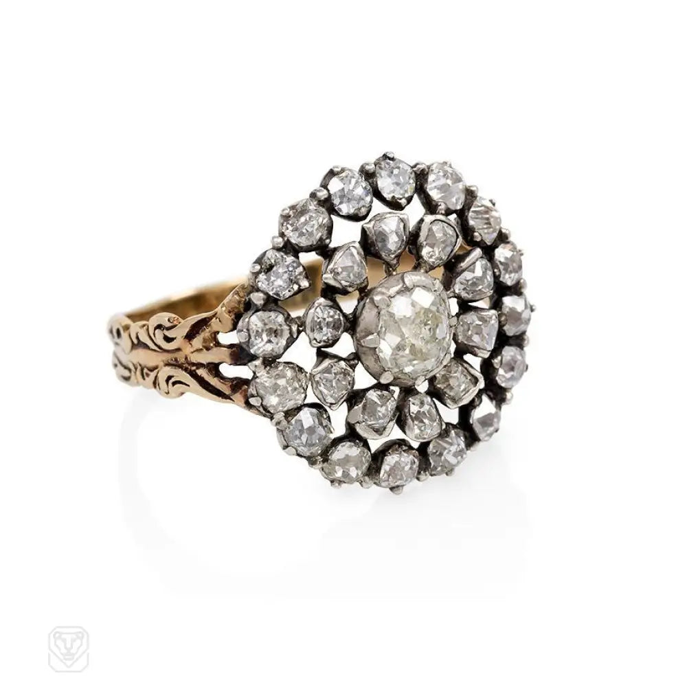 engagement rings with colored stones-Antique open cluster diamond ring