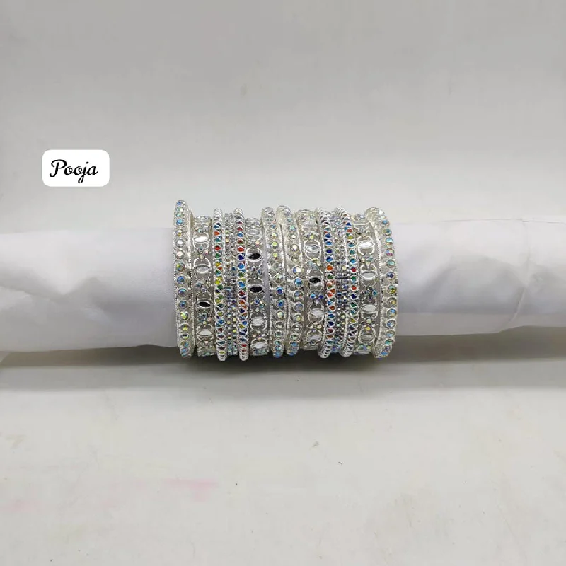 women’s bangles with stones-Pooja Bangles Silver Plated Bangles Set