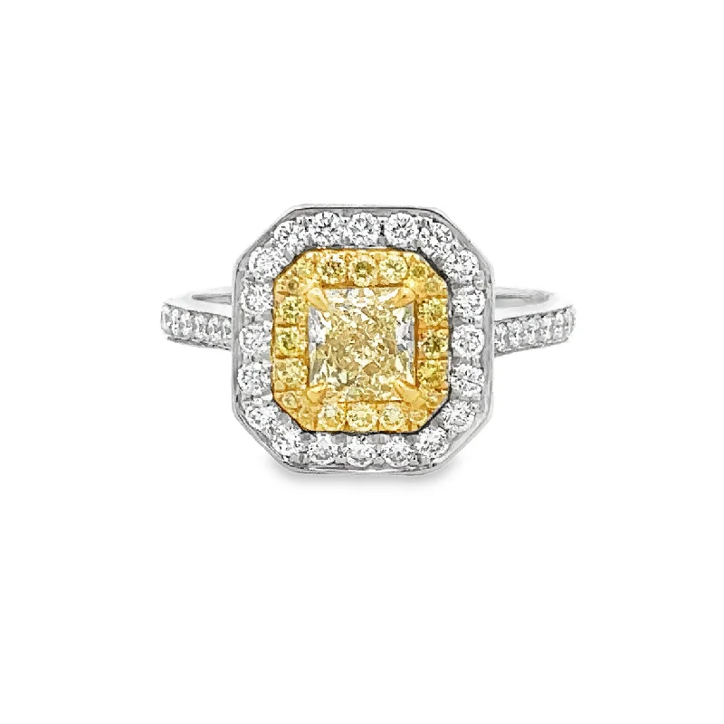 women’s custom wedding engagement rings-GIA .74 ct. Radiant Cut Diamond Ring in Platinum & 18k Gold