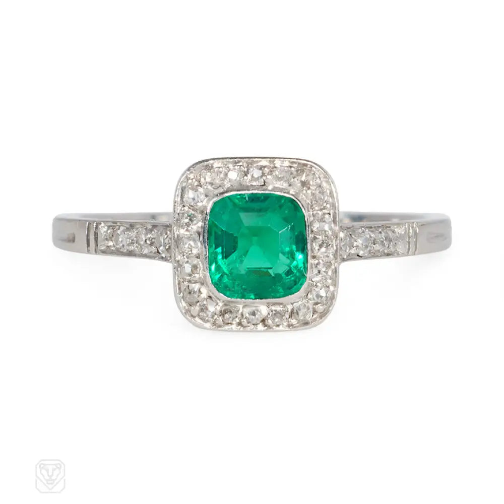 affordable diamond engagement rings-Art Deco square emerald and diamond ring