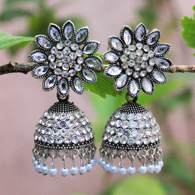 women’s flower earrings-H K Fashion Oxidised Plated  Austrian Stone  Jhumki Earrings