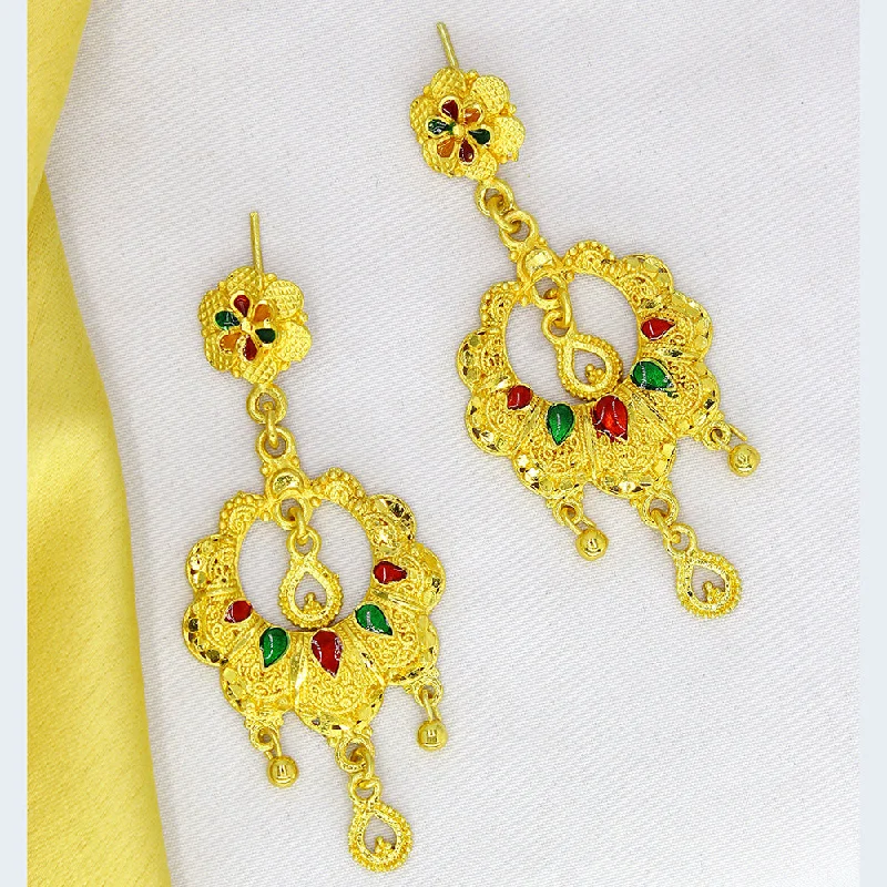 dangling earrings for women-Mahavir Dye Gold Plated Meenakari Dangler Earrings