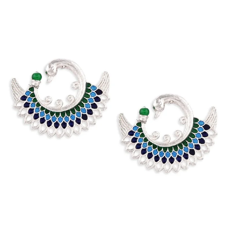 women’s emerald earrings-Midas Touch Silver Plated Meenakari Studs Earrings