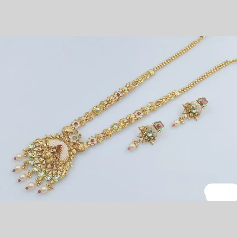 women’s infinity loop necklaces-Rani Sati Jewels Gold Plated Kundan Stone And Meenakari Long Necklace Set