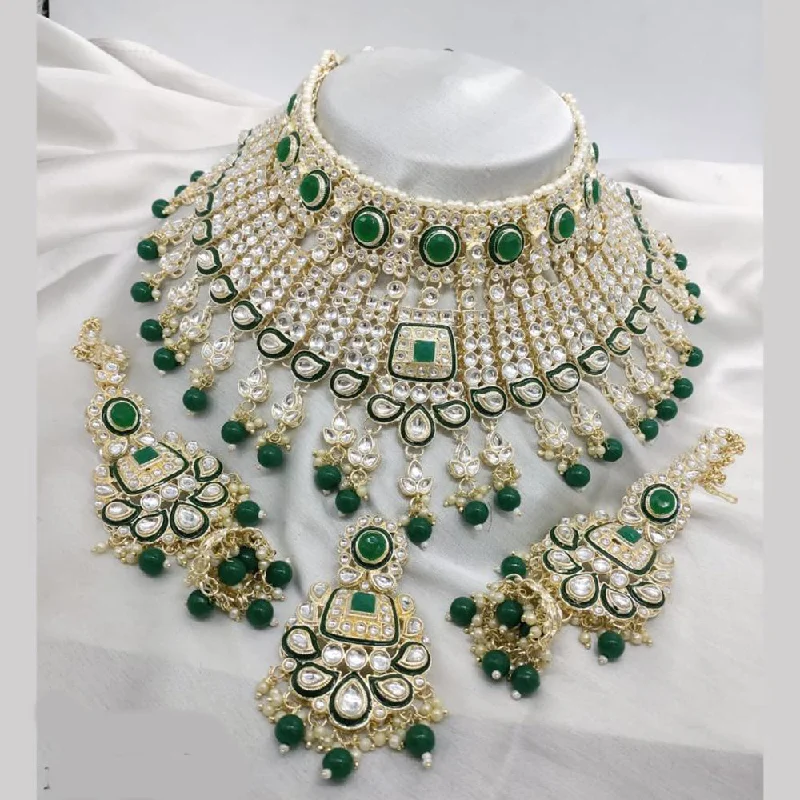 women’s gemstone birthstone necklaces-FS Collections Gold Plated Kundan Stone And Beads Choker Necklace Set