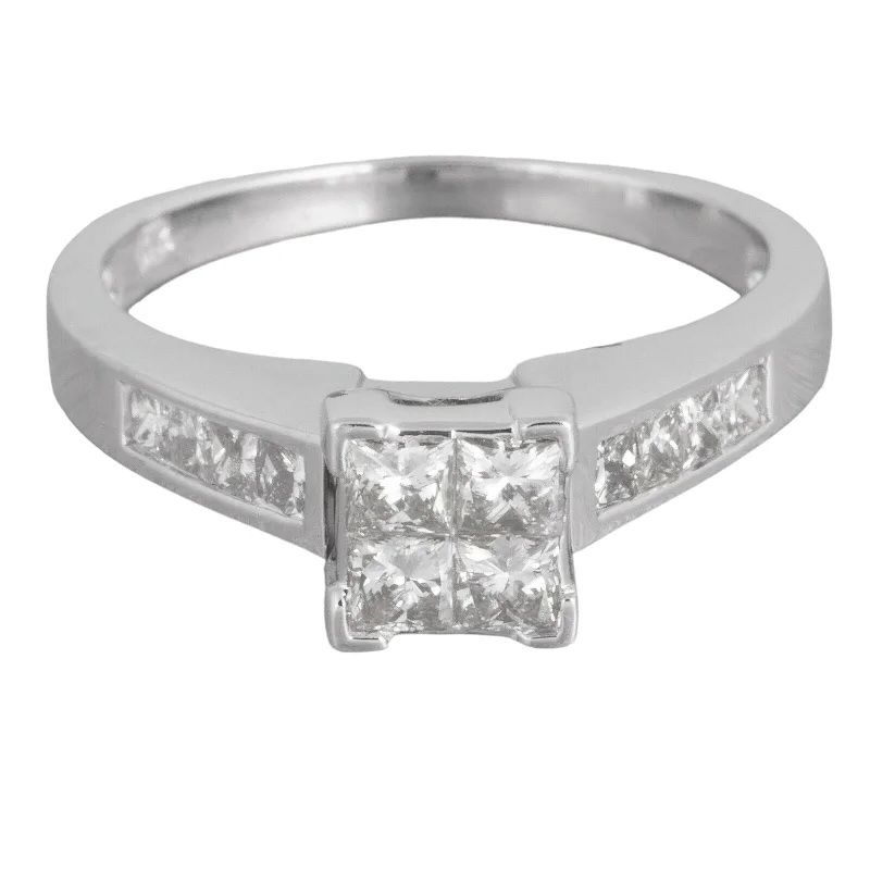 custom engagement rings for women-14k White Gold Four Stone Princess Cut Diamond Ring w/ accents 1.06ctw size 7.75