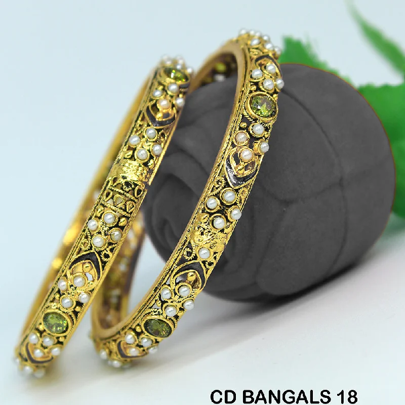 women’s cuff bracelets with stones-Mahavir Forming Gold Plated Bangle Set - CD BANGALS 18