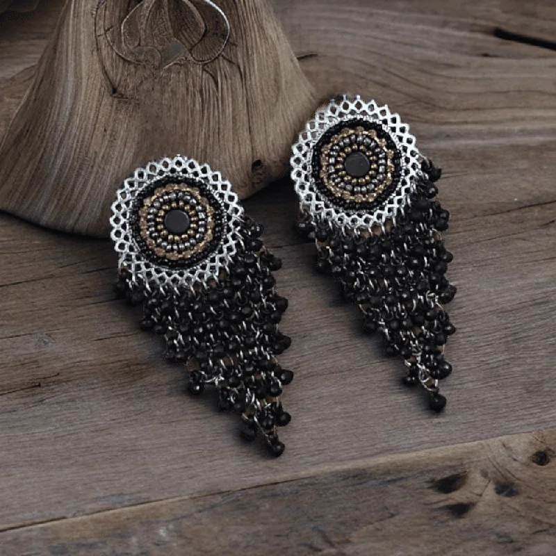 women’s luxury pearl earrings-Bevy Pearls Oxidised Plated Beads Dangler Earrings