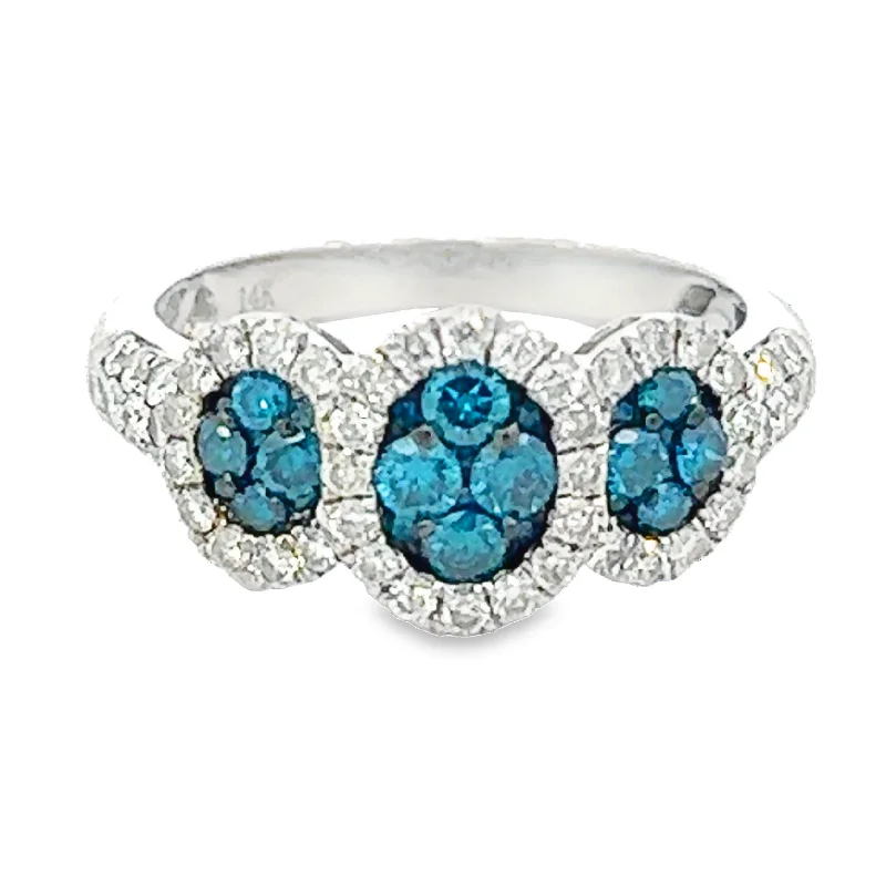 elegant engagement rings for women-Blue Diamond Ring with 3 oval cluster