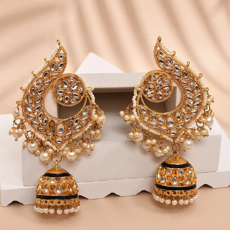 vintage diamond earrings for women-Shagna Gold Plated Kundan Stone And Meenakari Jhumki Earrings