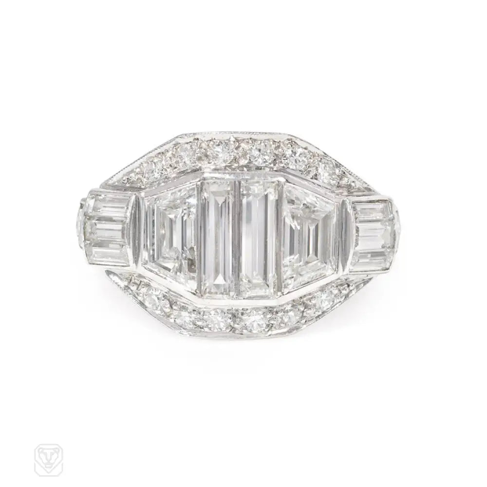 women’s classic engagement rings-Art Deco trapezoid diamond ring