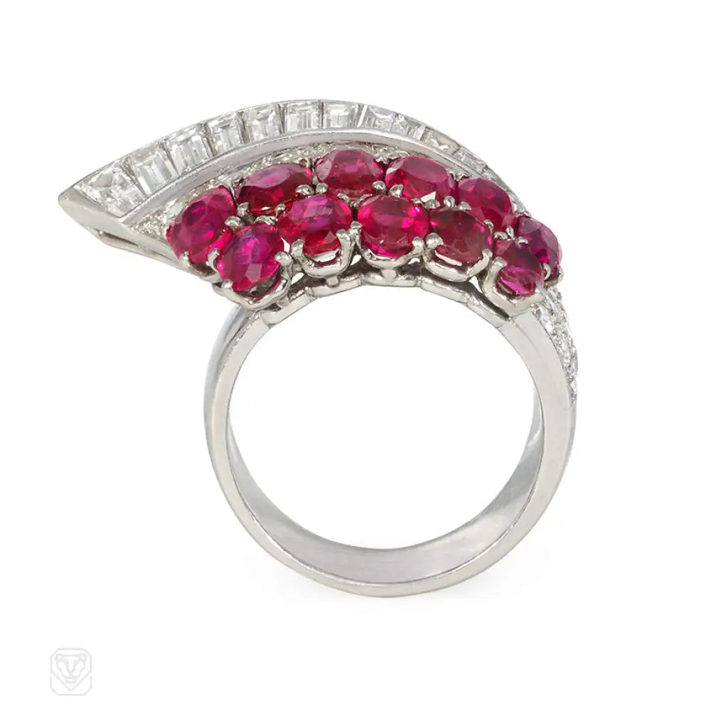 women’s vintage-style engagement rings with diamonds-Marc, Paris Art Deco ruby and diamond ring