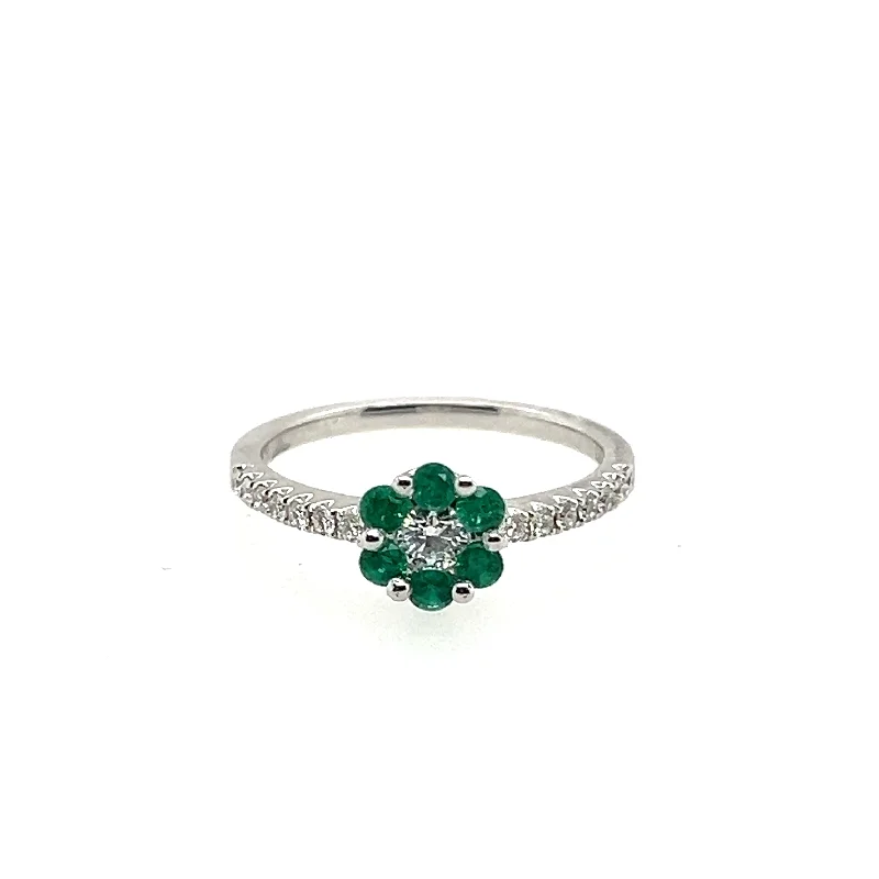 women’s classic diamond engagement rings-18K White Gold Emerald and Diamond Ring