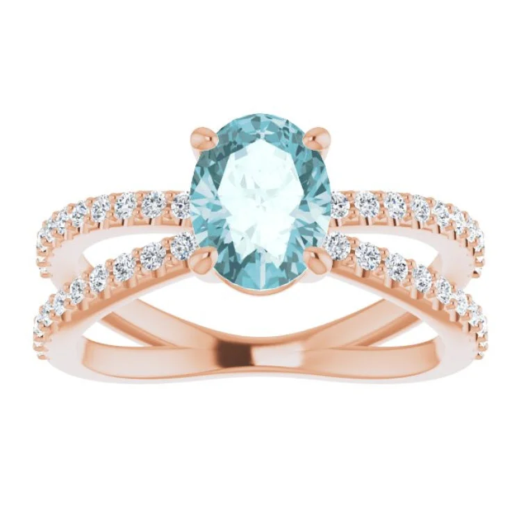 women’s oval-cut engagement rings-14K Rose Natural Sky Blue Topaz & 1/3 CTW Natural Diamond Ring