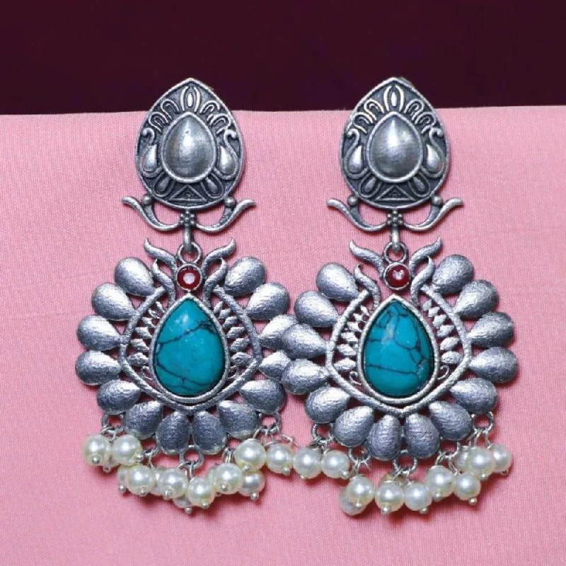 women’s statement earrings-Akruti Collection Oxidised Plated Crystal Stone Dangler Earrings