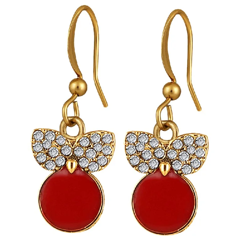 women’s clip-on hoop earrings-Mahi Gold Plated Red Meenakari Work and Crystals Cute Earrings for Women (ER1109849GRed)