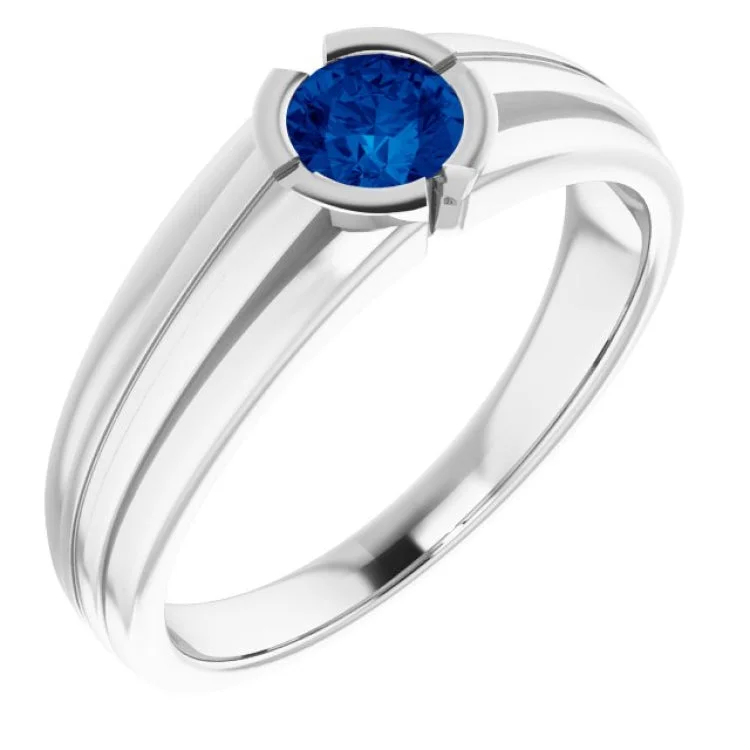 women’s emerald engagement rings-14K White Lab-Grown Blue Sapphire Ring