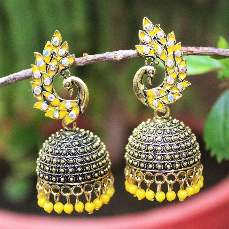 women’s luxury earrings-H K Fashion Antic Gold Plated Austrian Stone And Meenakari Jhumki Earrings