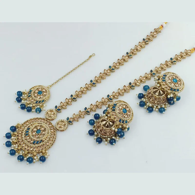 personalized necklaces for women-Rajwadi Collection Gold Plated Crystal Stone Pearl  And Beads Long Necklace Set